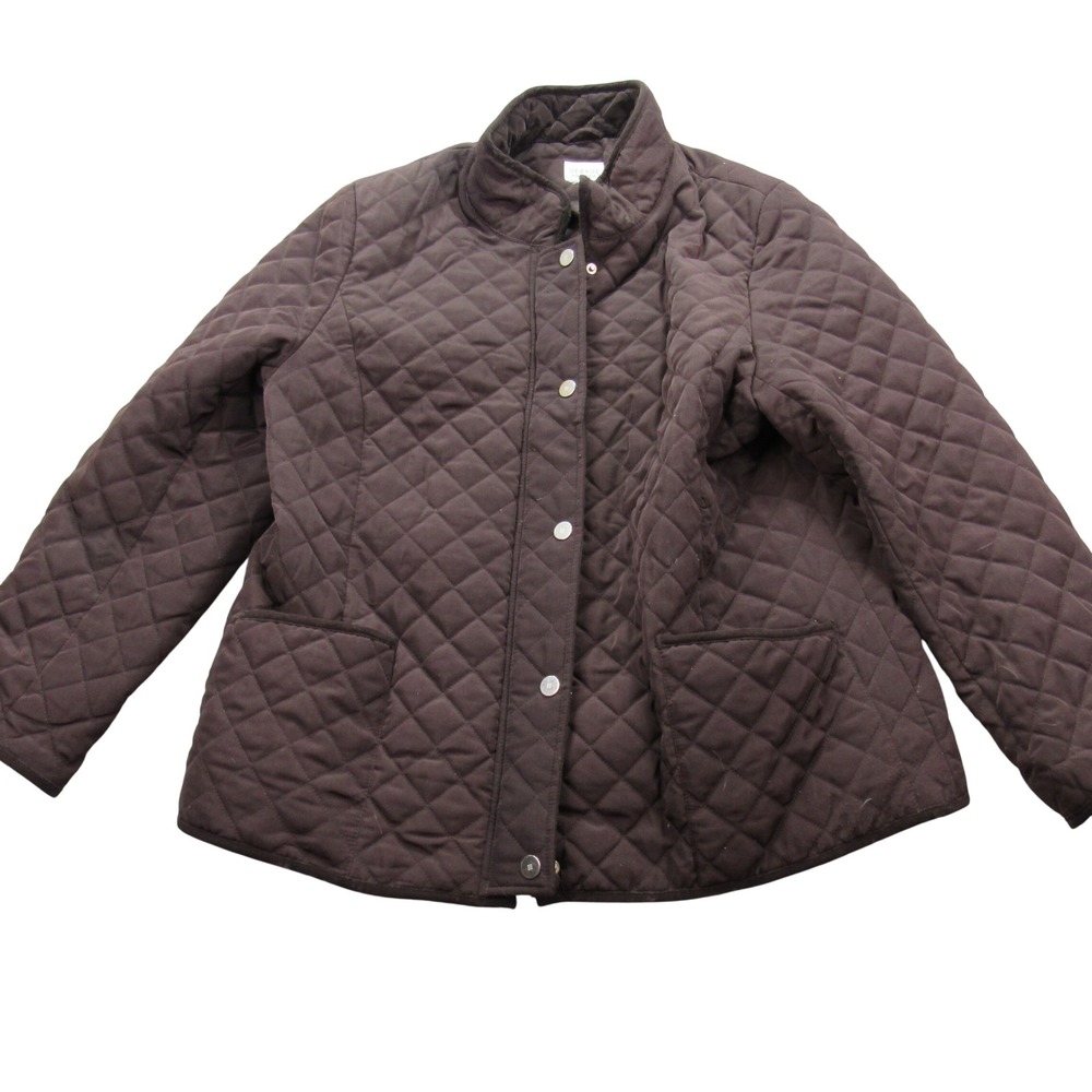 George Womens Brown Quilted Barn Jacket Mock Neck Zip Snap Front Coat 1X‎